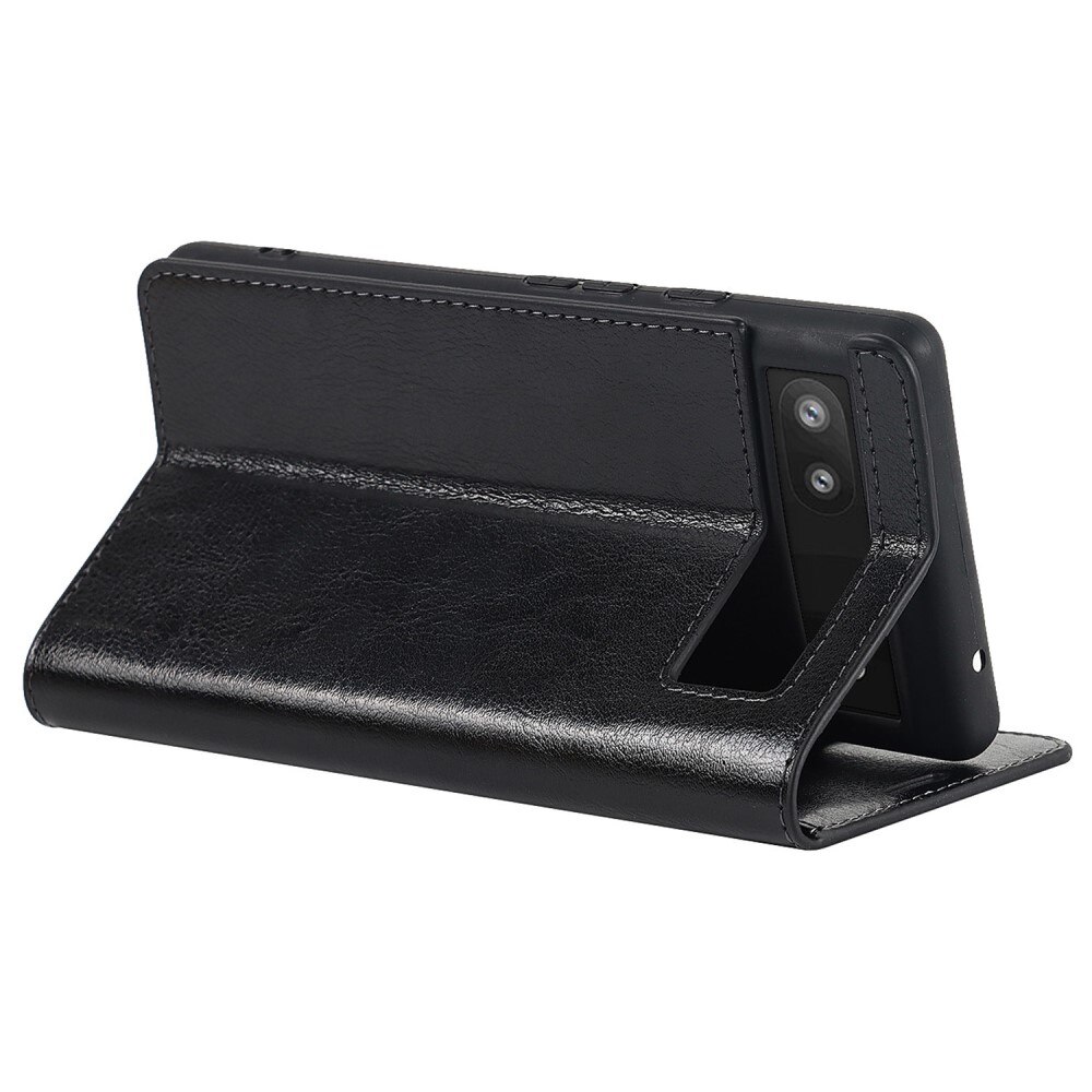 Coque portefeuille en cuir Veritable Google Pixel 6a, noir