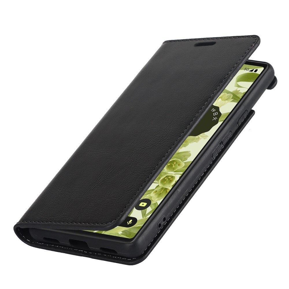 Coque portefeuille en cuir Veritable Google Pixel 6a, Noir