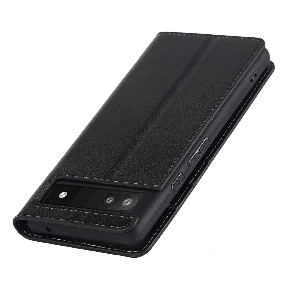 Coque portefeuille en cuir Veritable Google Pixel 6a, noir