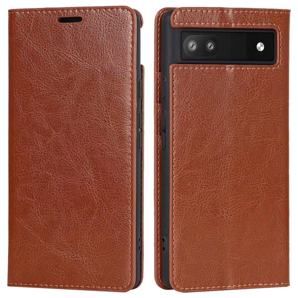 Coque portefeuille en cuir Veritable Google Pixel 6a, marron