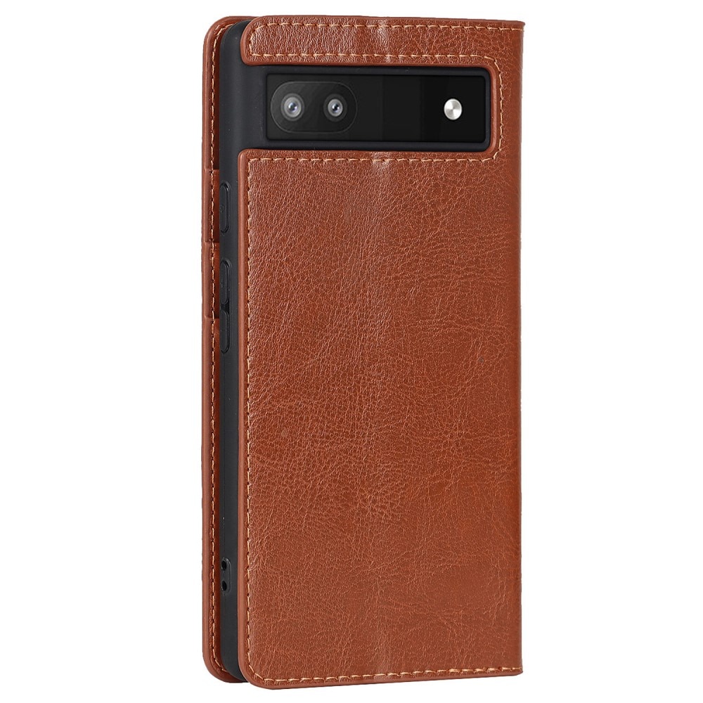 Coque portefeuille en cuir Veritable Google Pixel 6a, marron