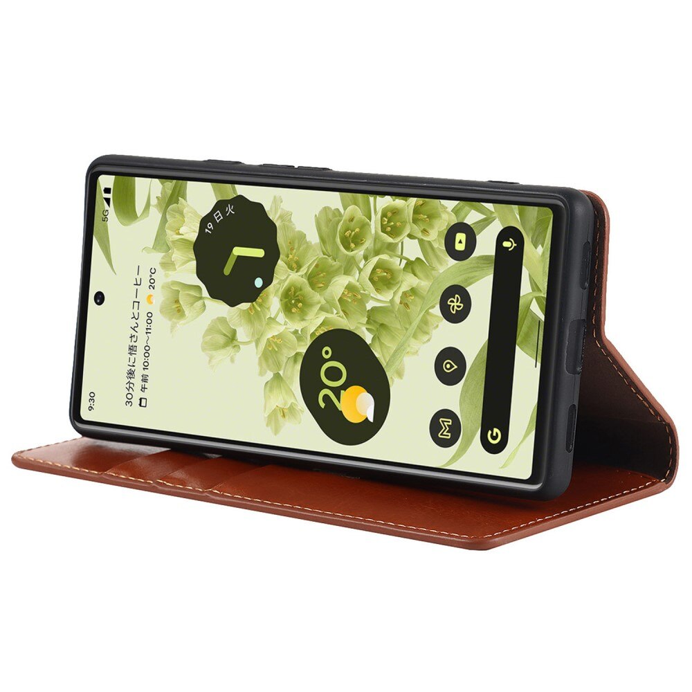 Coque portefeuille en cuir Veritable Google Pixel 6a, Marron
