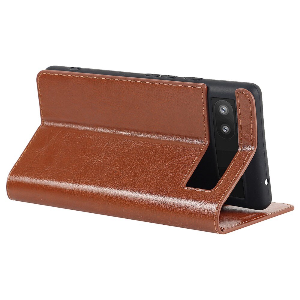 Coque portefeuille en cuir Veritable Google Pixel 6a, marron