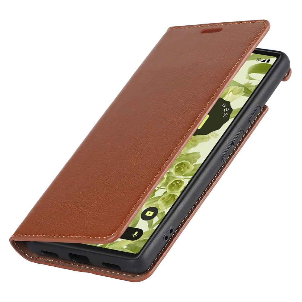 Coque portefeuille en cuir Veritable Google Pixel 6a, Marron