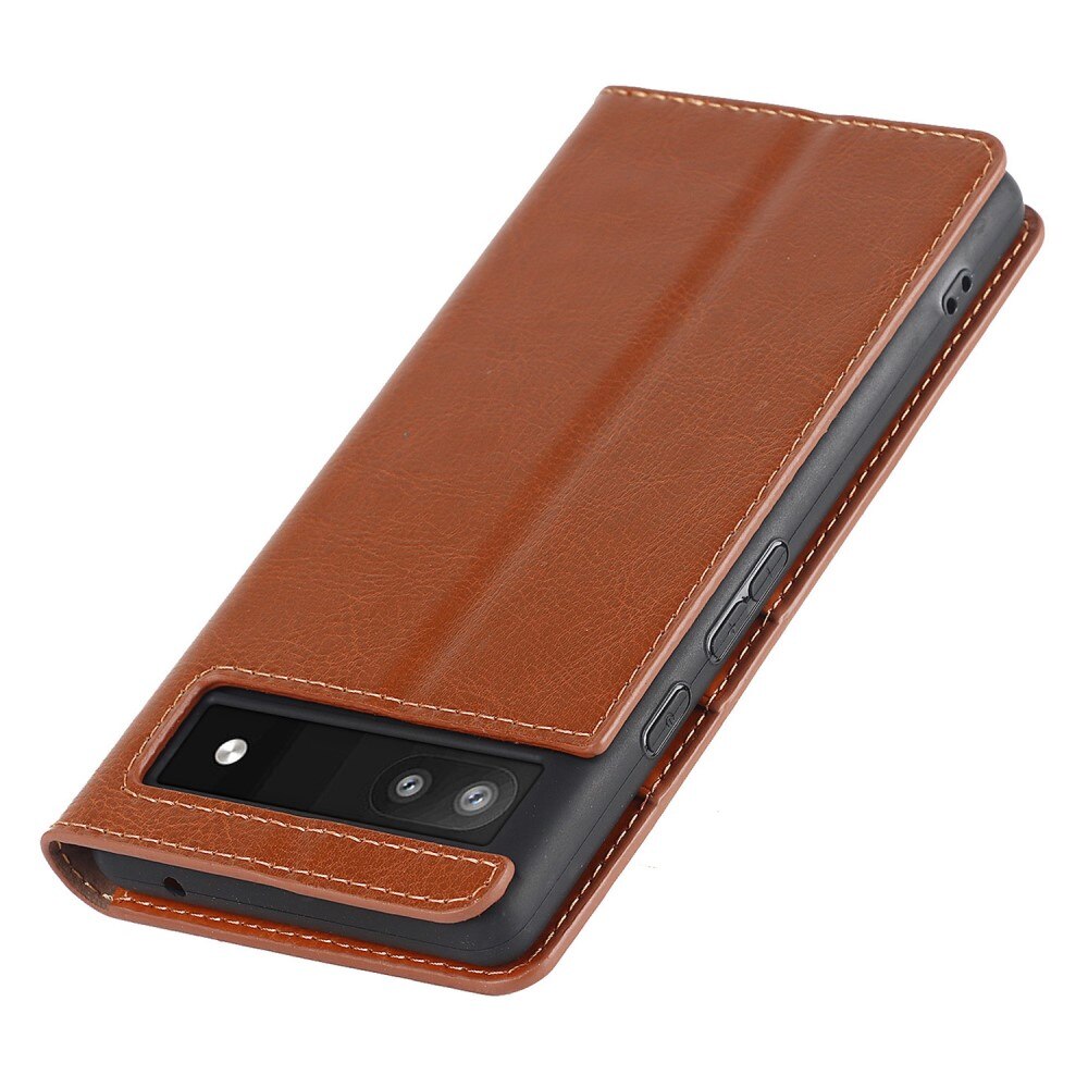 Coque portefeuille en cuir Veritable Google Pixel 6a, marron