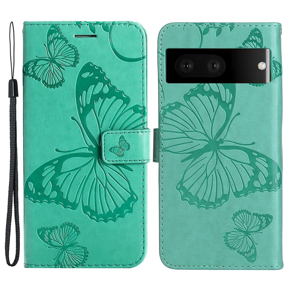 Étui en cuir à papillons pour Google Pixel 7, Vert