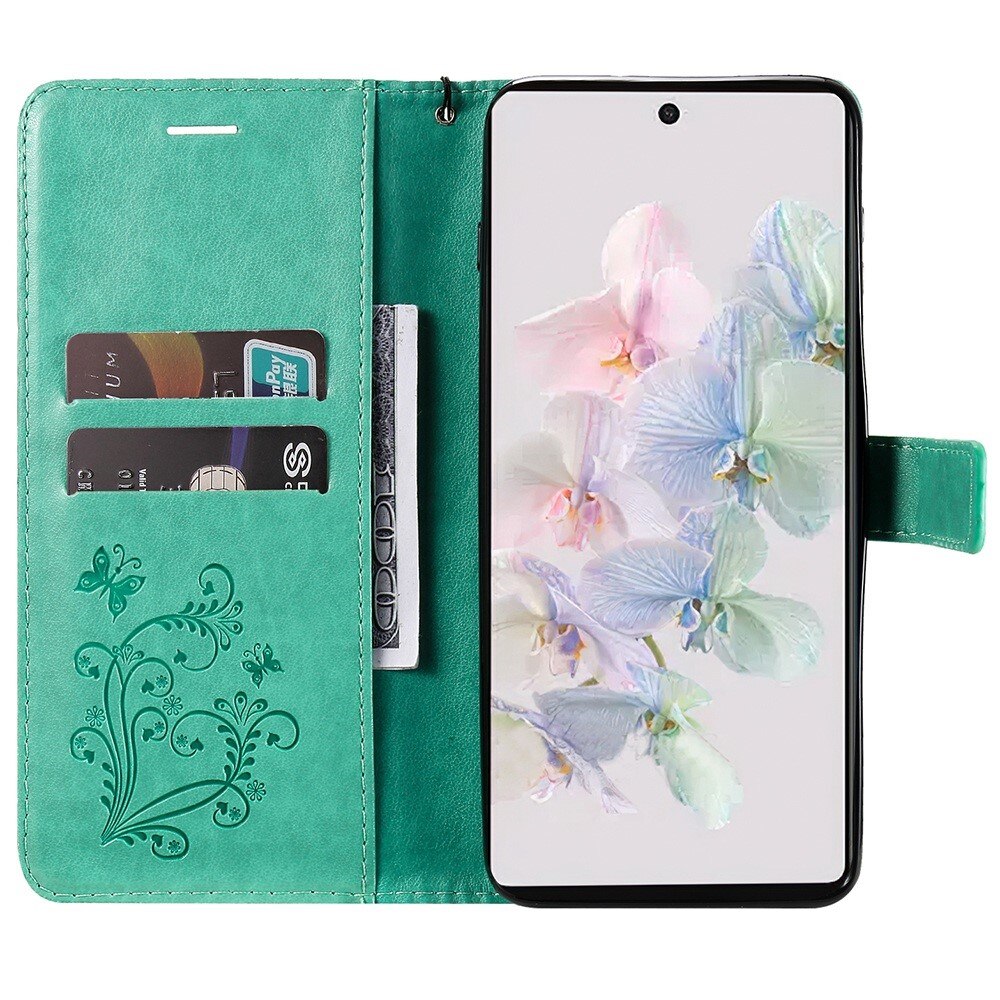 Étui en cuir à papillons pour Google Pixel 7, Vert