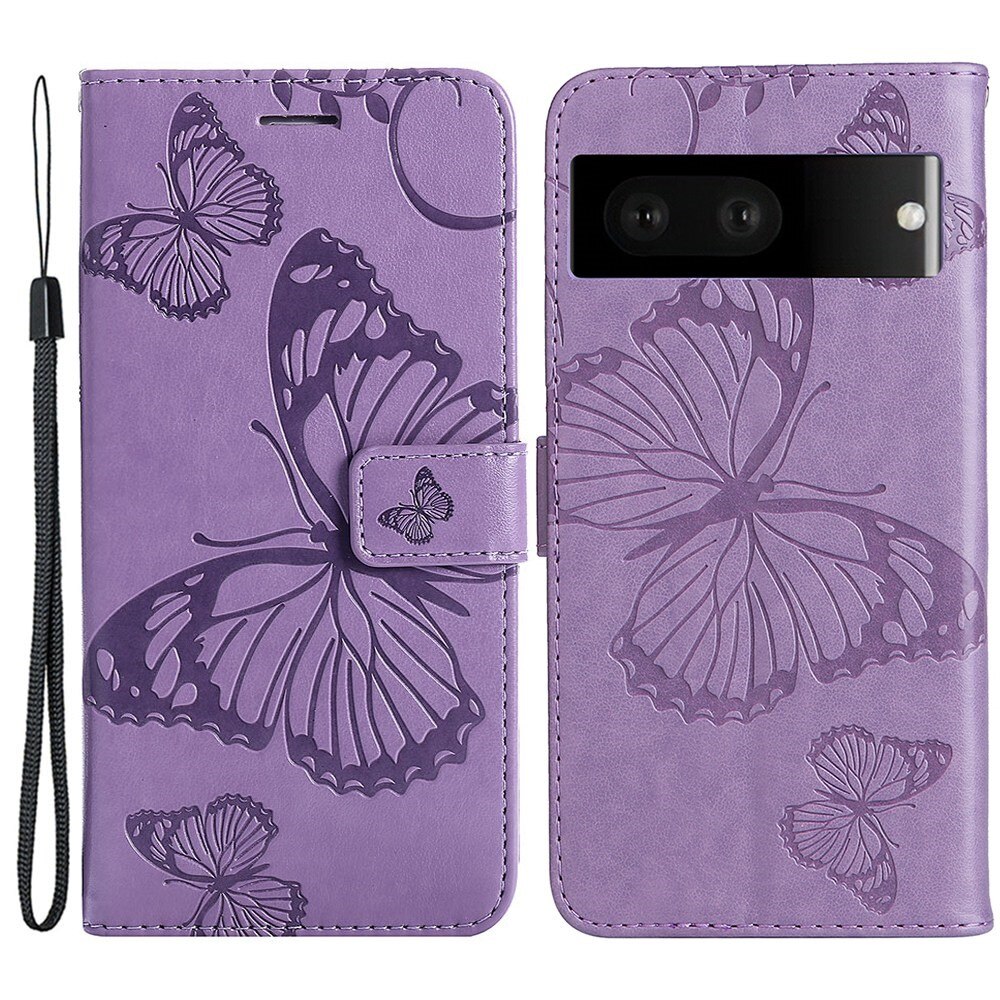 Étui en cuir à papillons pour Google Pixel 7, Violet