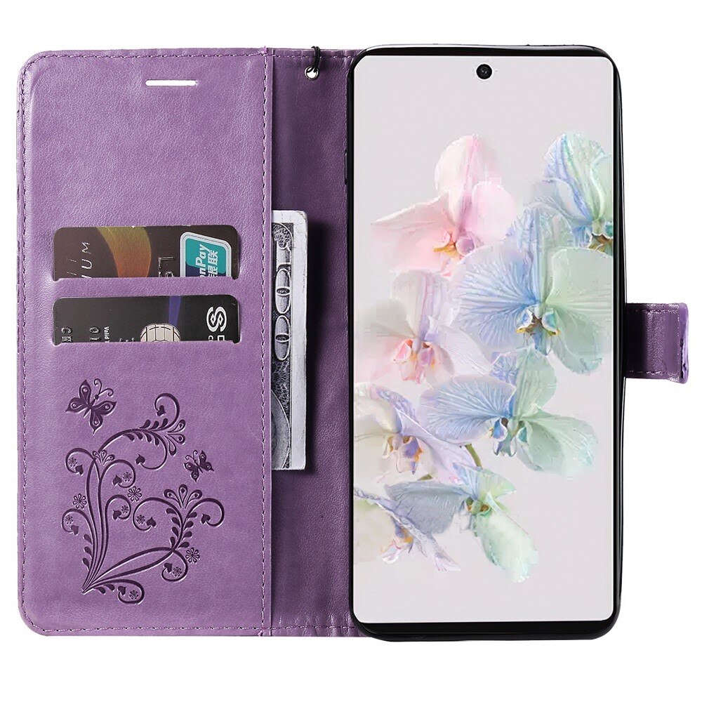 Étui en cuir à papillons pour Google Pixel 7, Violet