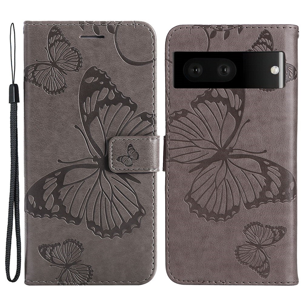 Étui en cuir à papillons pour Google Pixel 7, Gris