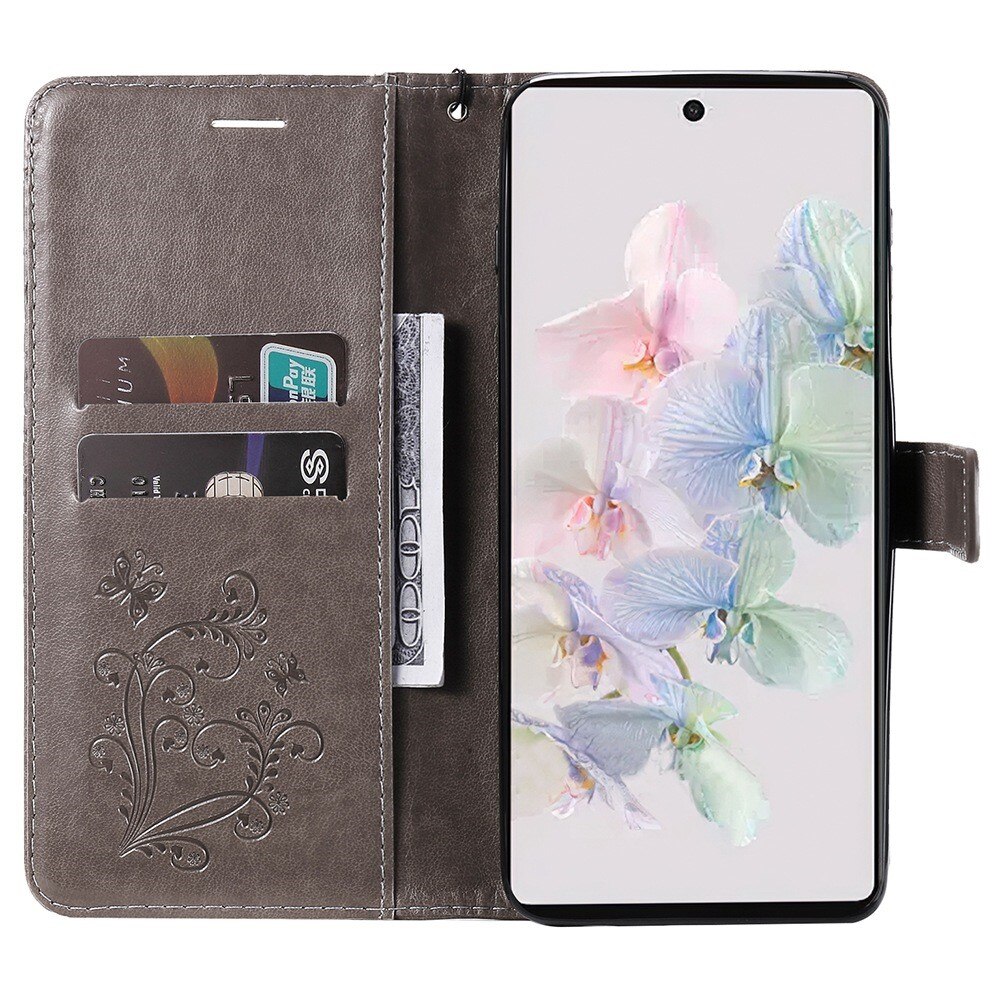 Étui en cuir à papillons pour Google Pixel 7, Gris