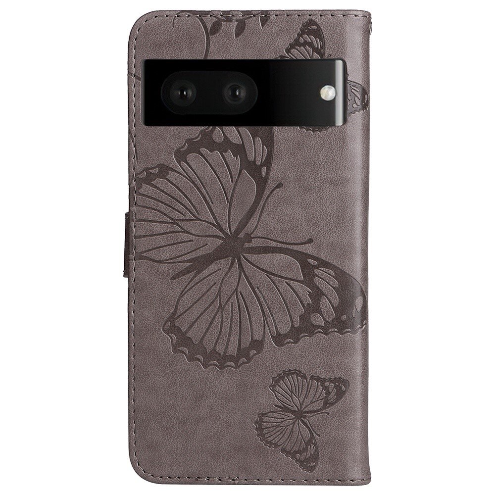 Étui en cuir à papillons pour Google Pixel 7, Gris
