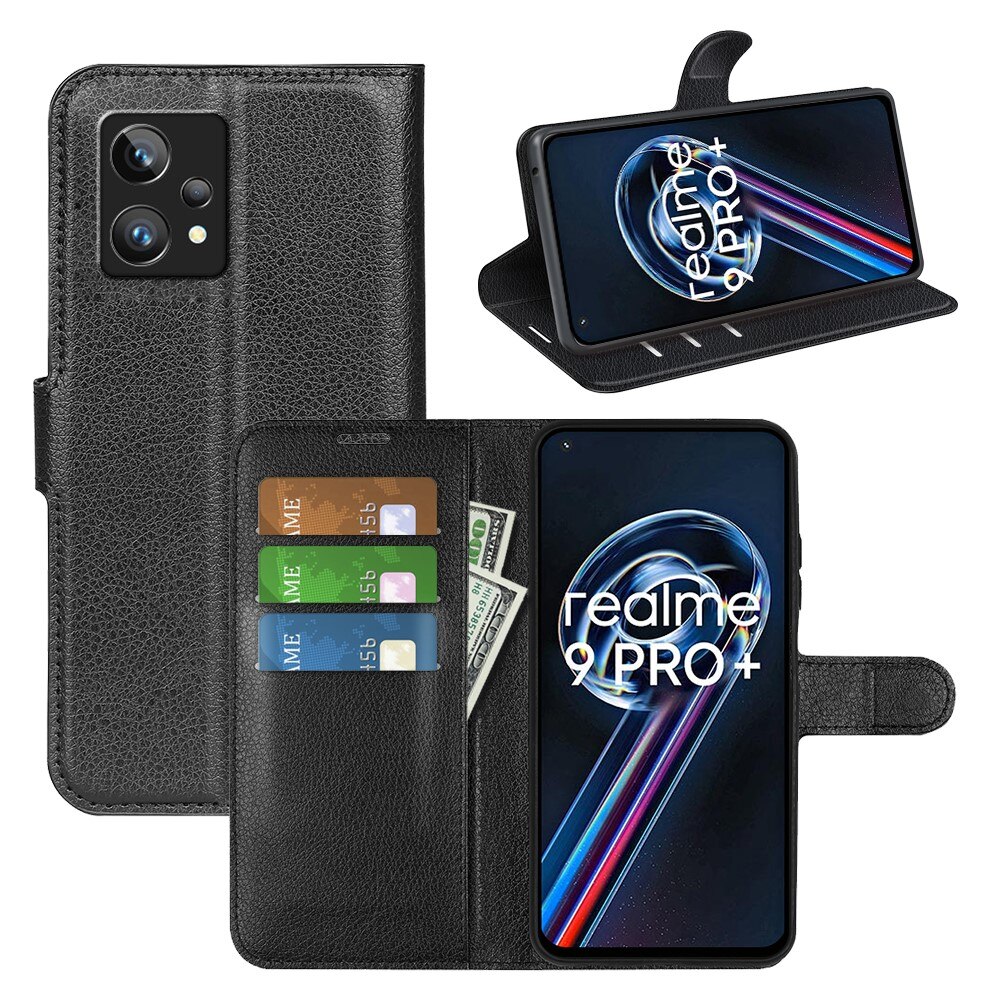 Coque portefeuille Realme 9 Pro Plus, Noir