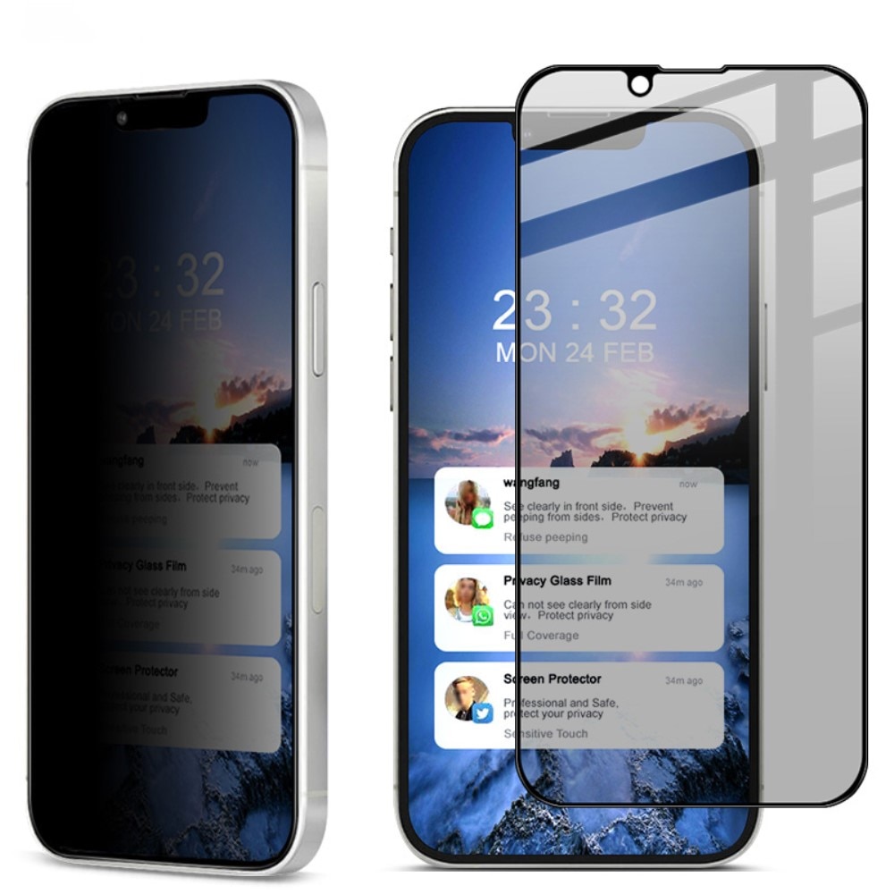 Protecteur d'écran complet de confidentialité en verre trempé iPhone 14 Plus/13 Pro Max Noir