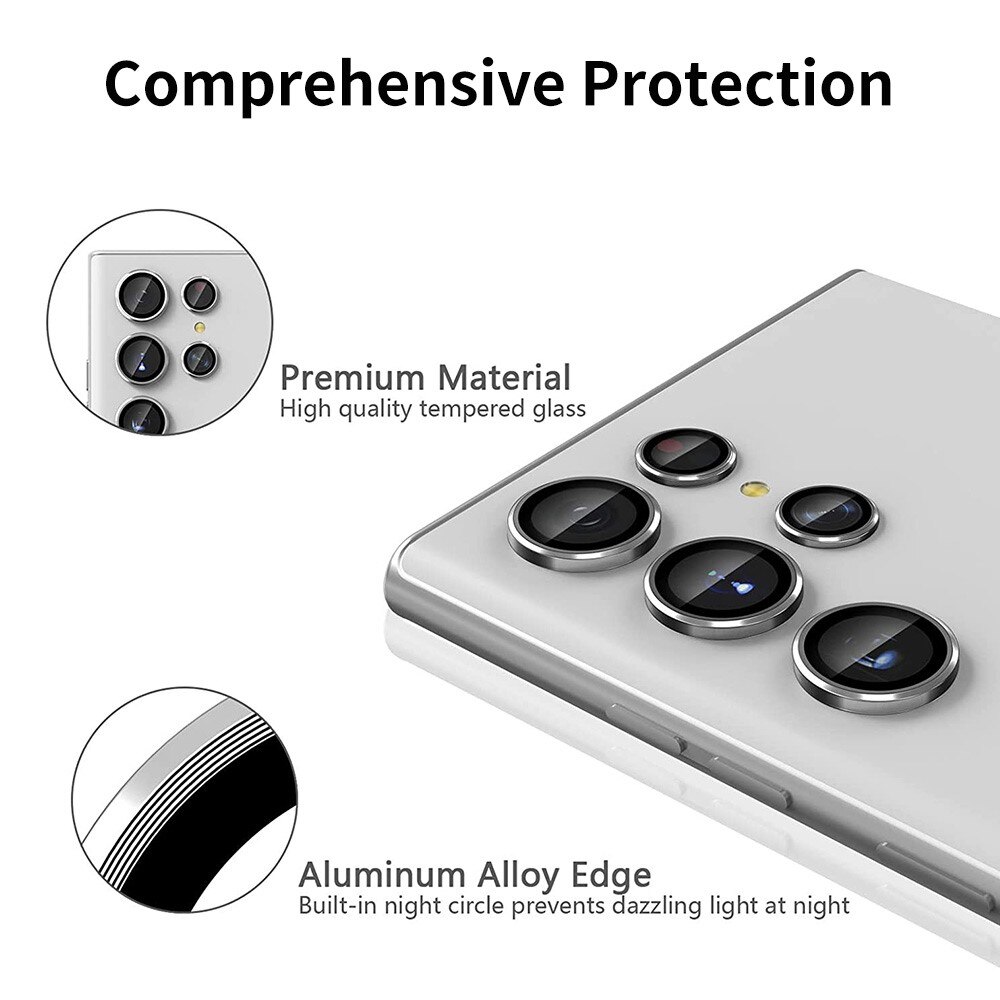 Protecteur d'objectif aluminium verre trempé Samsung Galaxy S22 Ultra, argent