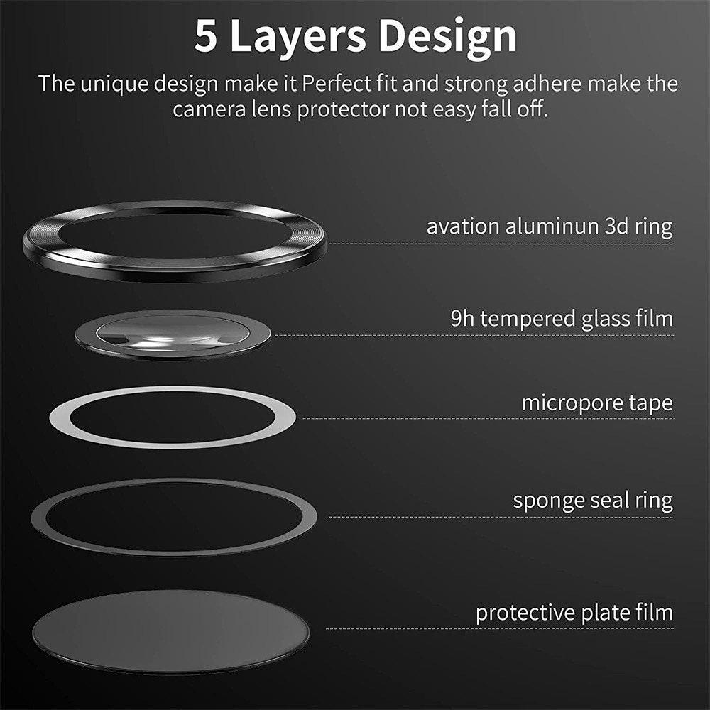 Protecteur d'objectif aluminium verre trempé Samsung Galaxy S22 Ultra, noir