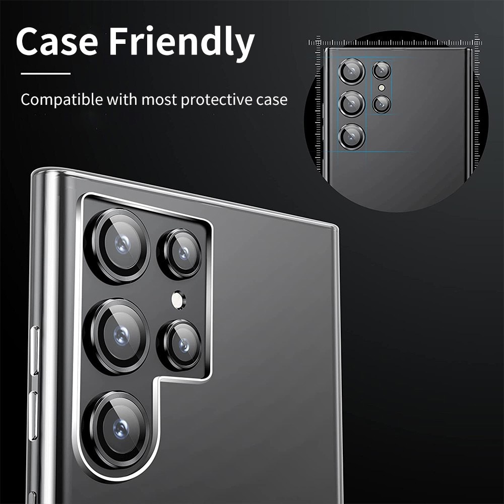Protecteur d'objectif aluminium verre trempé Samsung Galaxy S22 Ultra, noir