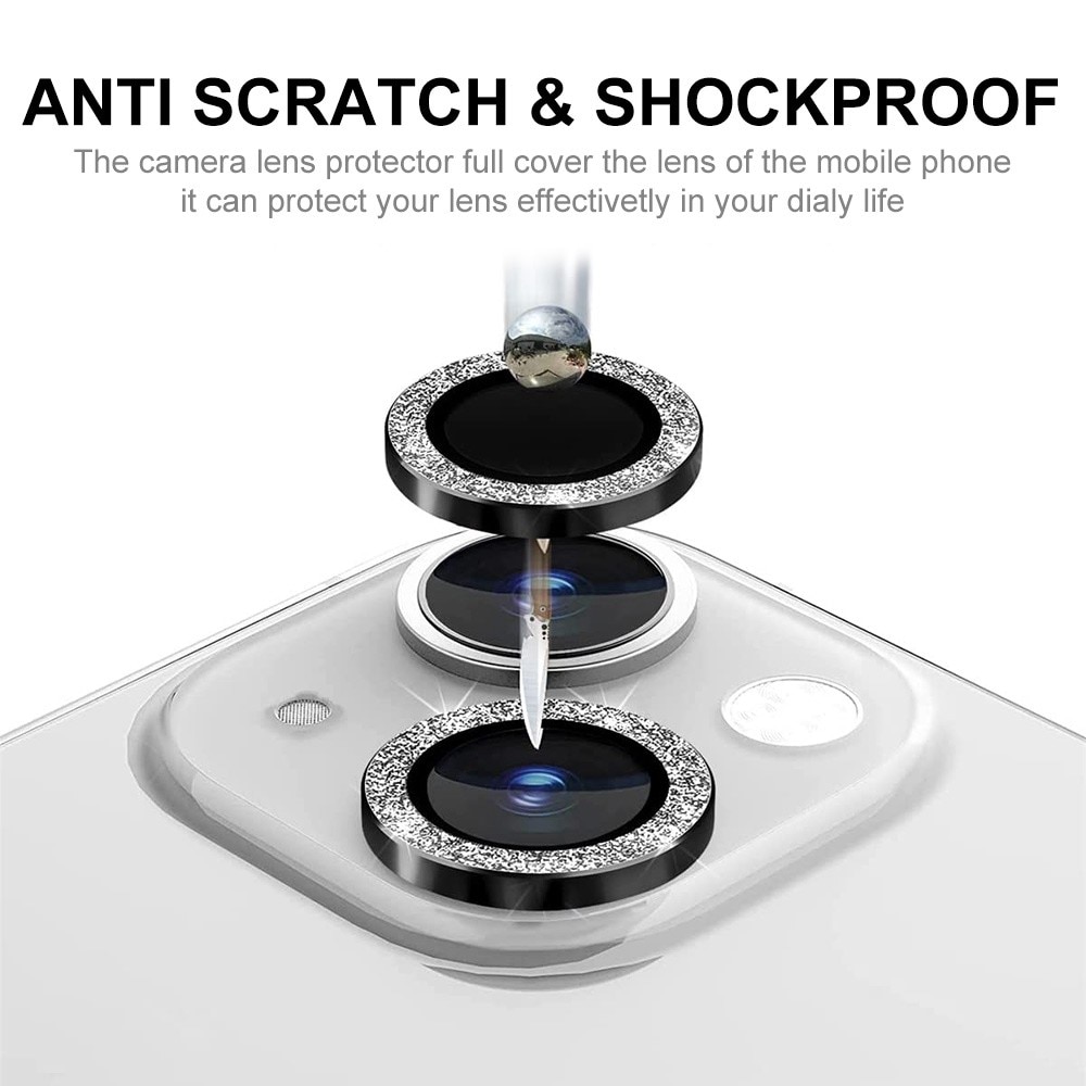 Protecteur d'objectif aluminium scintillant + Verre trempé iPhone 13, noir