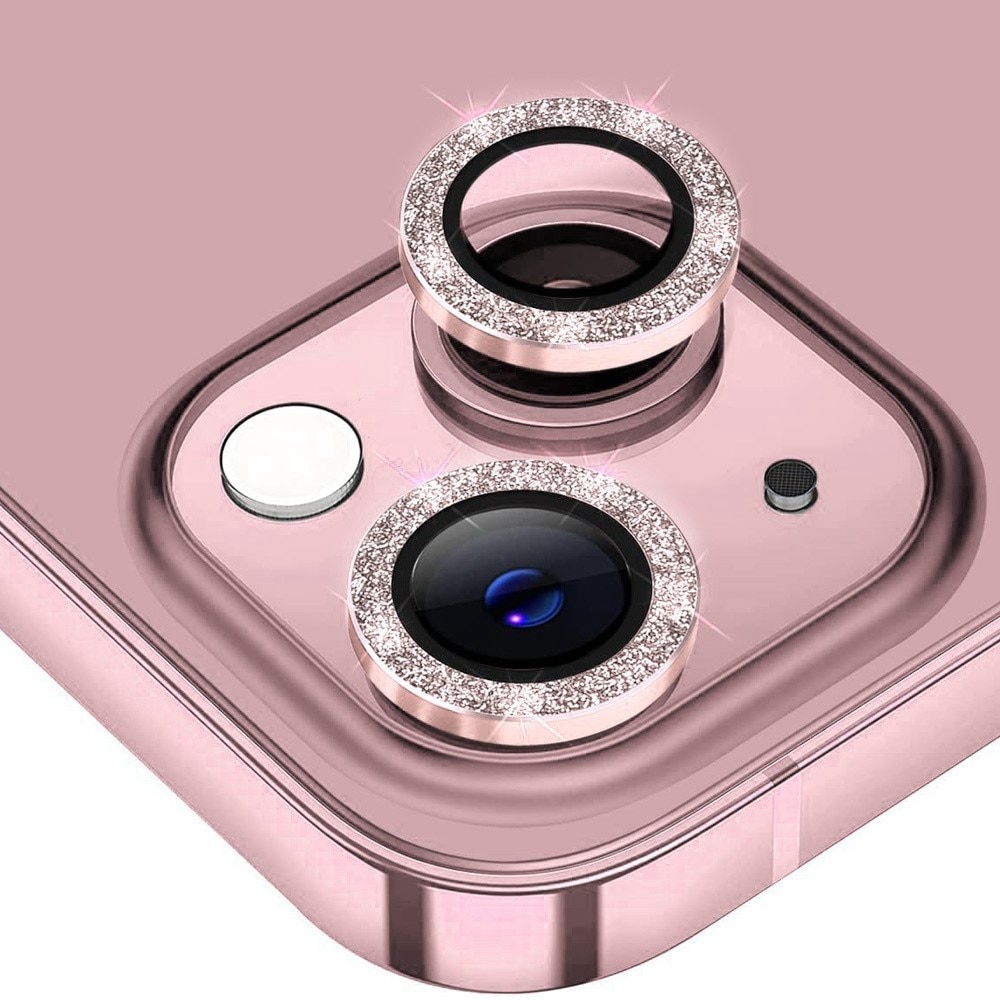 Protecteur d'objectif aluminium scintillant + Verre trempé iPhone 13/13 Mini Rose