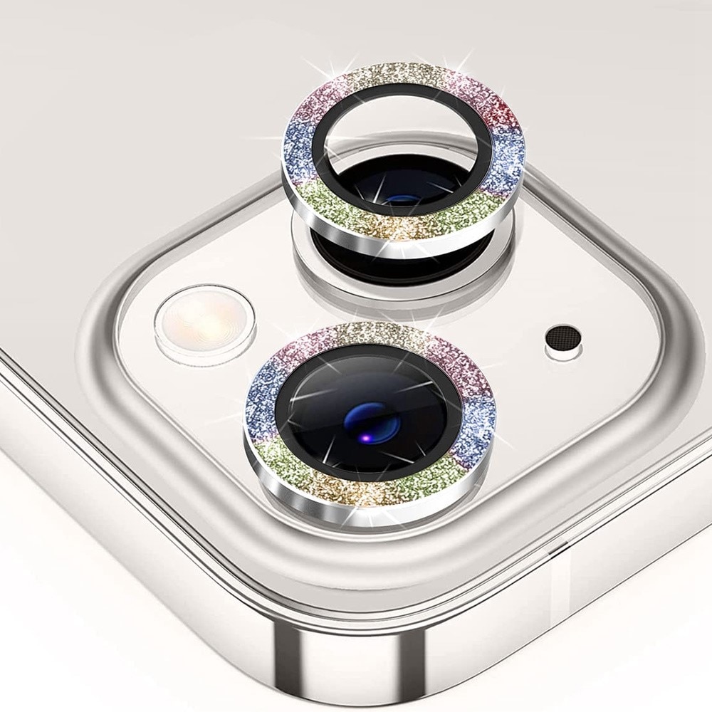 Protecteur d'objectif aluminium scintillant + Verre trempé iPhone 13/13 Mini Arc-en-ciel