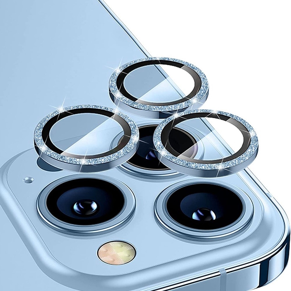 Protecteur d'objectif aluminium scintillant + Verre trempé iPhone 13 Pro/13 Pro Max Bleu