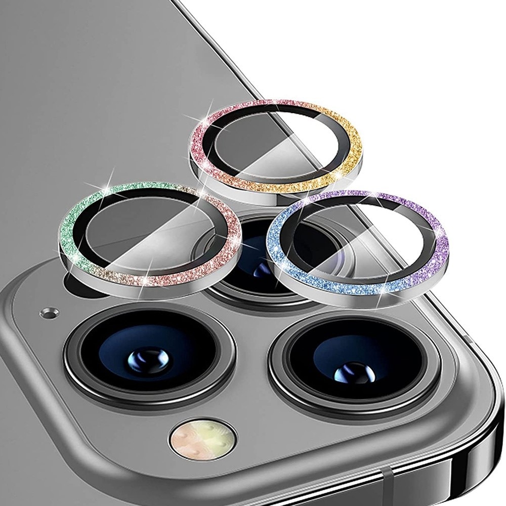 Protecteur d'objectif aluminium scintillant + Verre trempé iPhone 13 Pro/13 Pro Max Arc-en-ciel