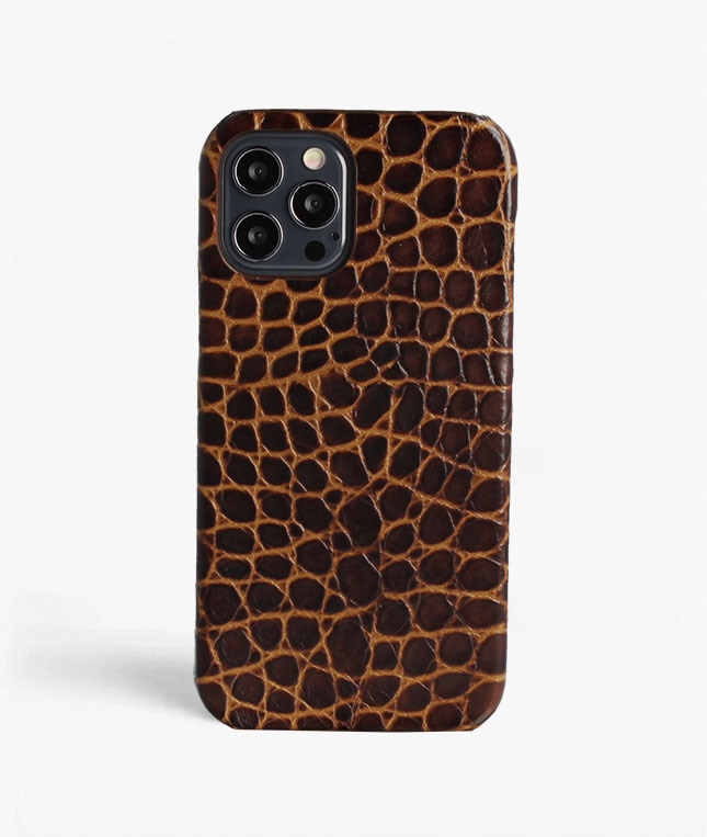Coque iPhone 12/iPhone 12 Pro Small Croco Marron