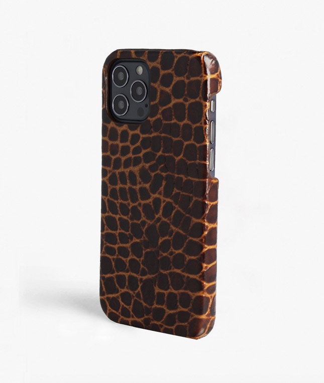 Coque iPhone 12/iPhone 12 Pro Small Croco Marron