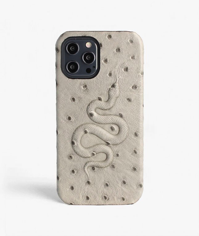 Coque iPhone 12 Pro Max Snake Ostrich Grey