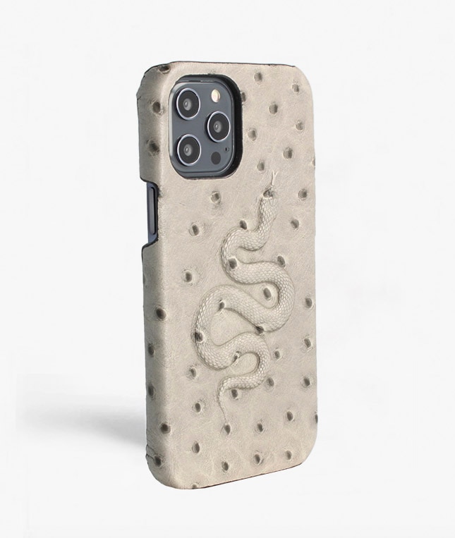Coque iPhone 12 Pro Max Snake Ostrich Grey