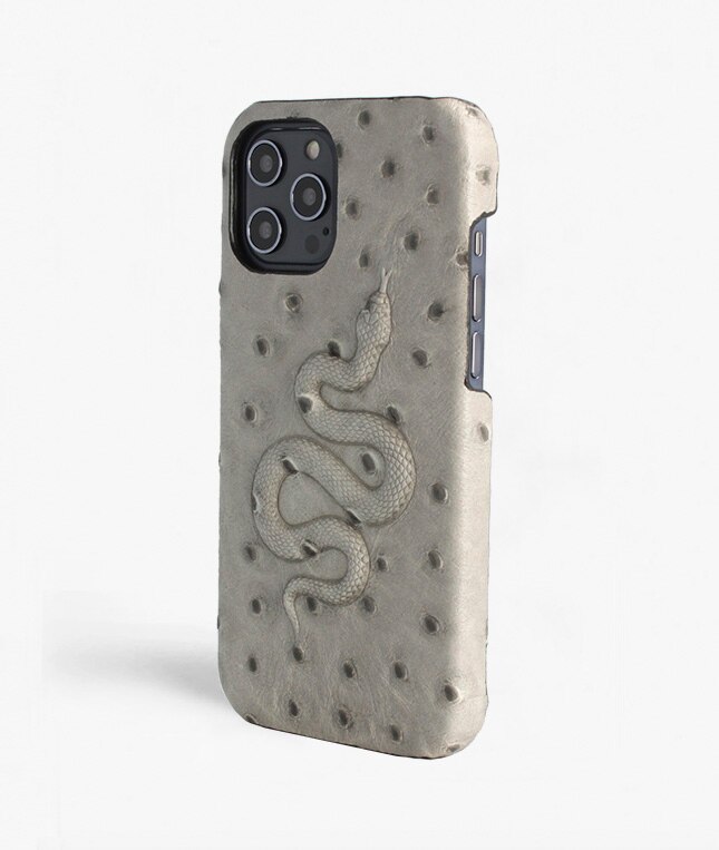 Coque iPhone 12 Pro Max Snake Ostrich Grey