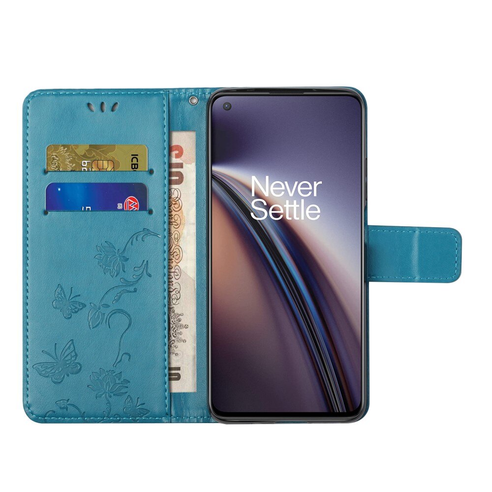 Étui en cuir à papillons pour  OnePlus Nord CE 5G, Bleu
