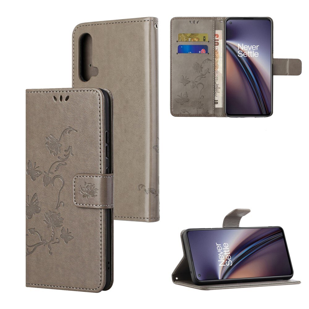 Étui en cuir à papillons pour  OnePlus Nord CE 5G, Gris