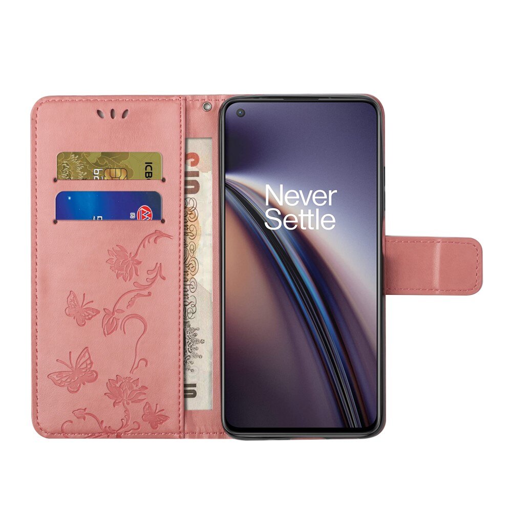 Étui en cuir à papillons pour  OnePlus Nord CE 5G, Rose