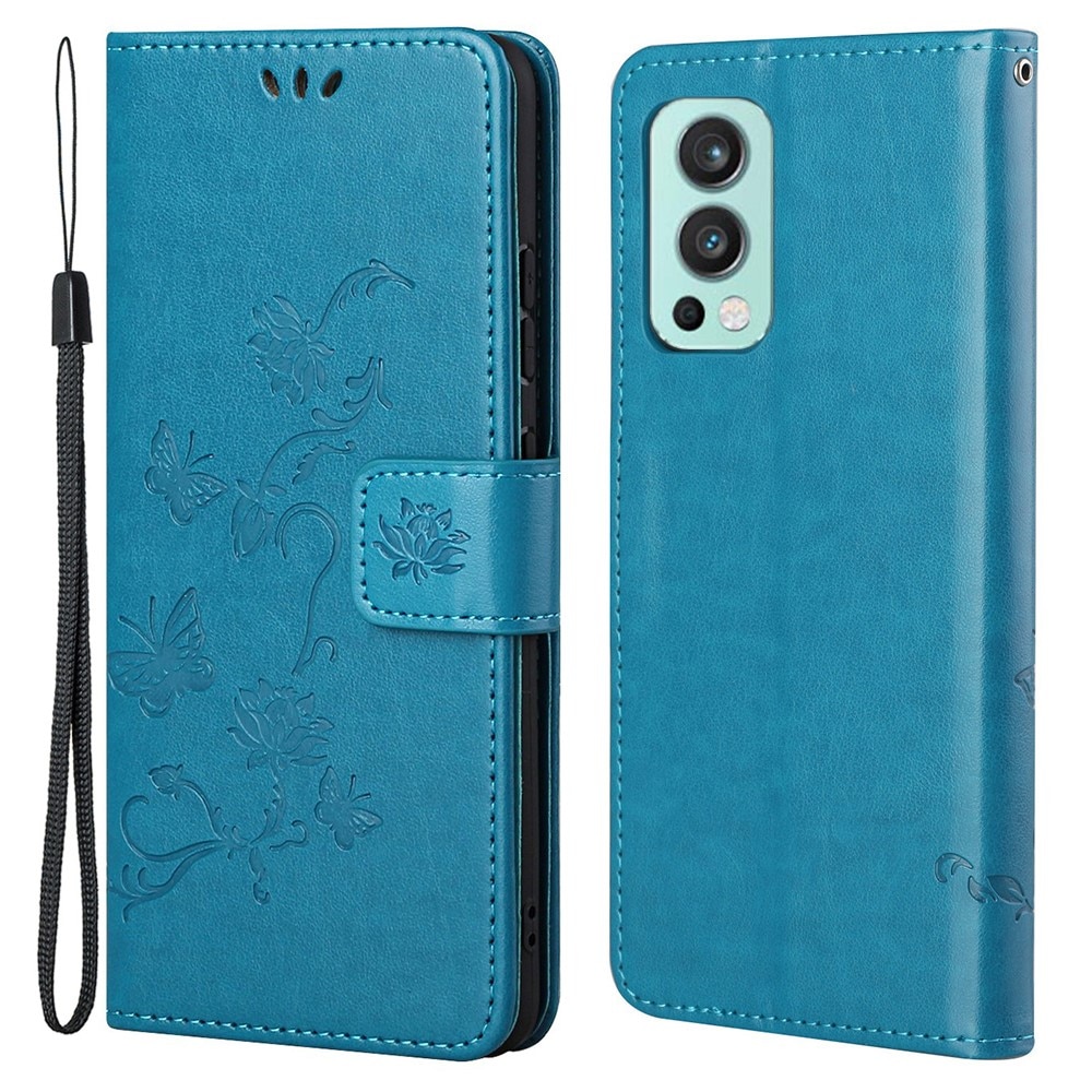 Étui en cuir à papillons pour  OnePlus Nord 2 5G, Bleu