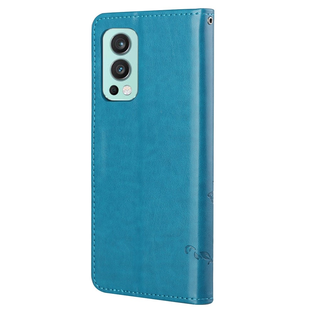 Étui en cuir à papillons pour OnePlus Nord 2 5G, bleu