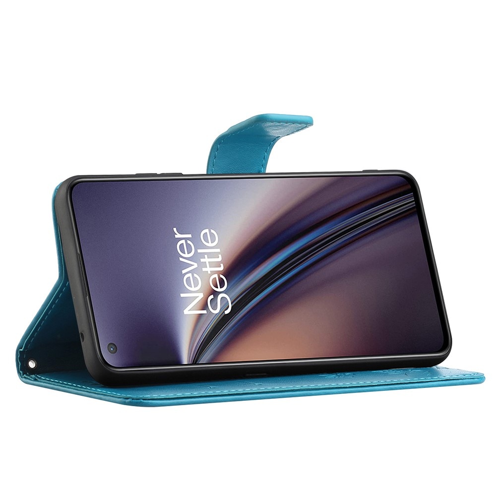 Étui en cuir à papillons pour OnePlus Nord 2 5G, bleu