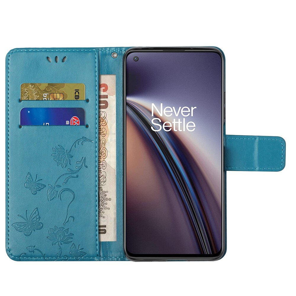 Étui en cuir à papillons pour  OnePlus Nord 2 5G, Bleu