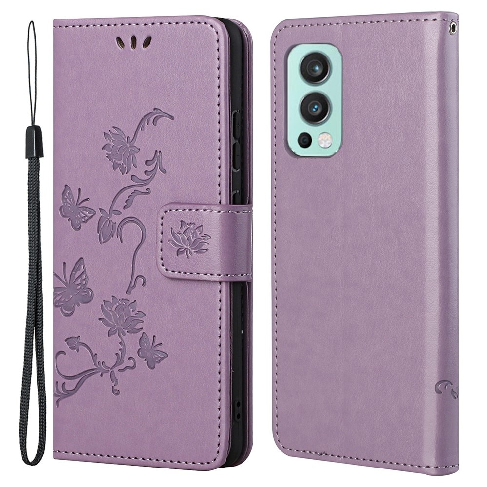 Étui en cuir à papillons pour  OnePlus Nord 2 5G, Violet