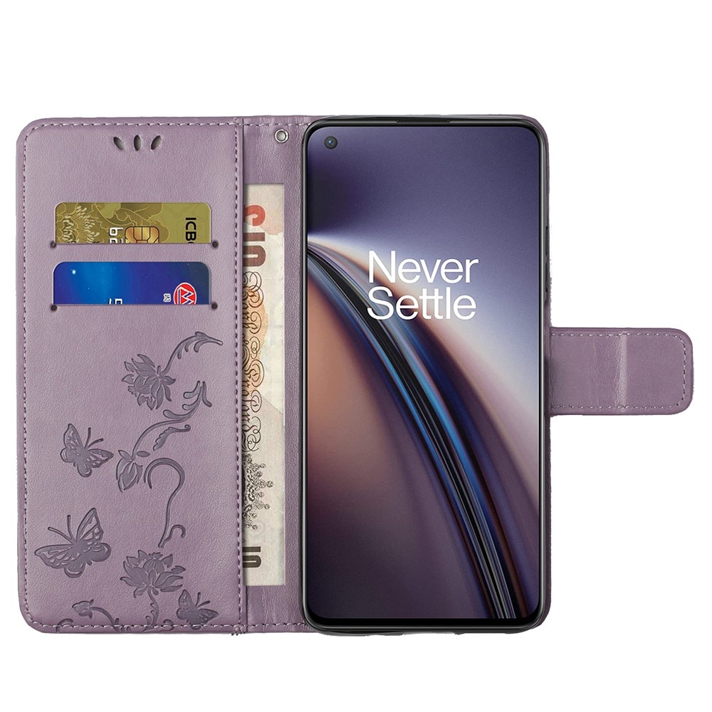 Étui en cuir à papillons pour OnePlus Nord 2 5G, violet