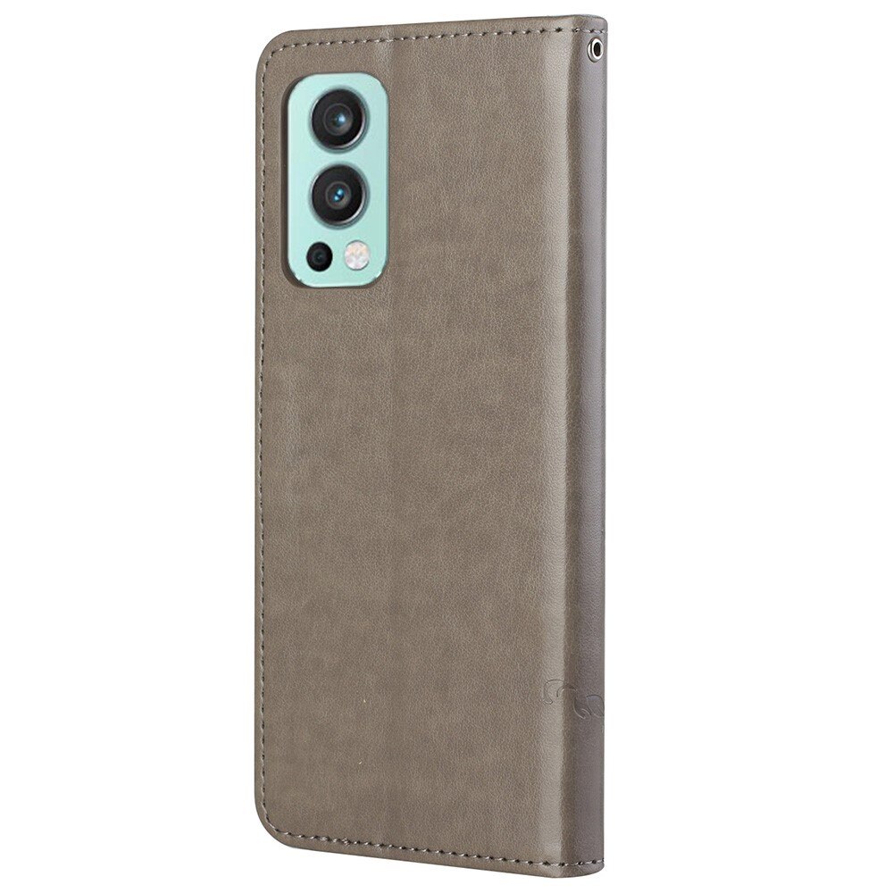 Étui en cuir à papillons pour  OnePlus Nord 2 5G, Gris