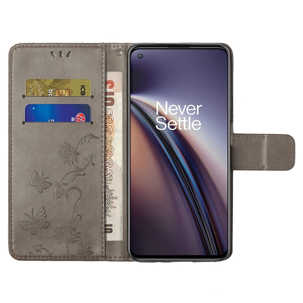 Étui en cuir à papillons pour  OnePlus Nord 2 5G, Gris