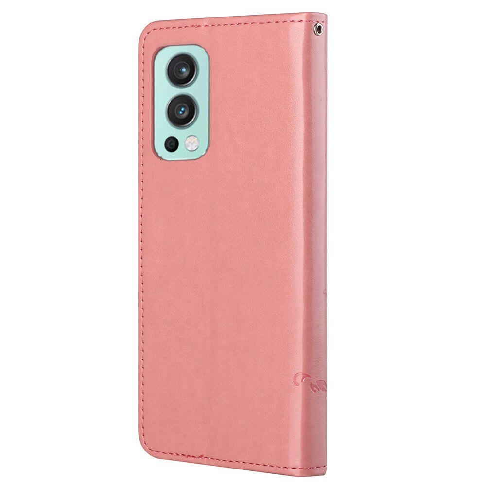 Étui en cuir à papillons pour  OnePlus Nord 2 5G, Rose