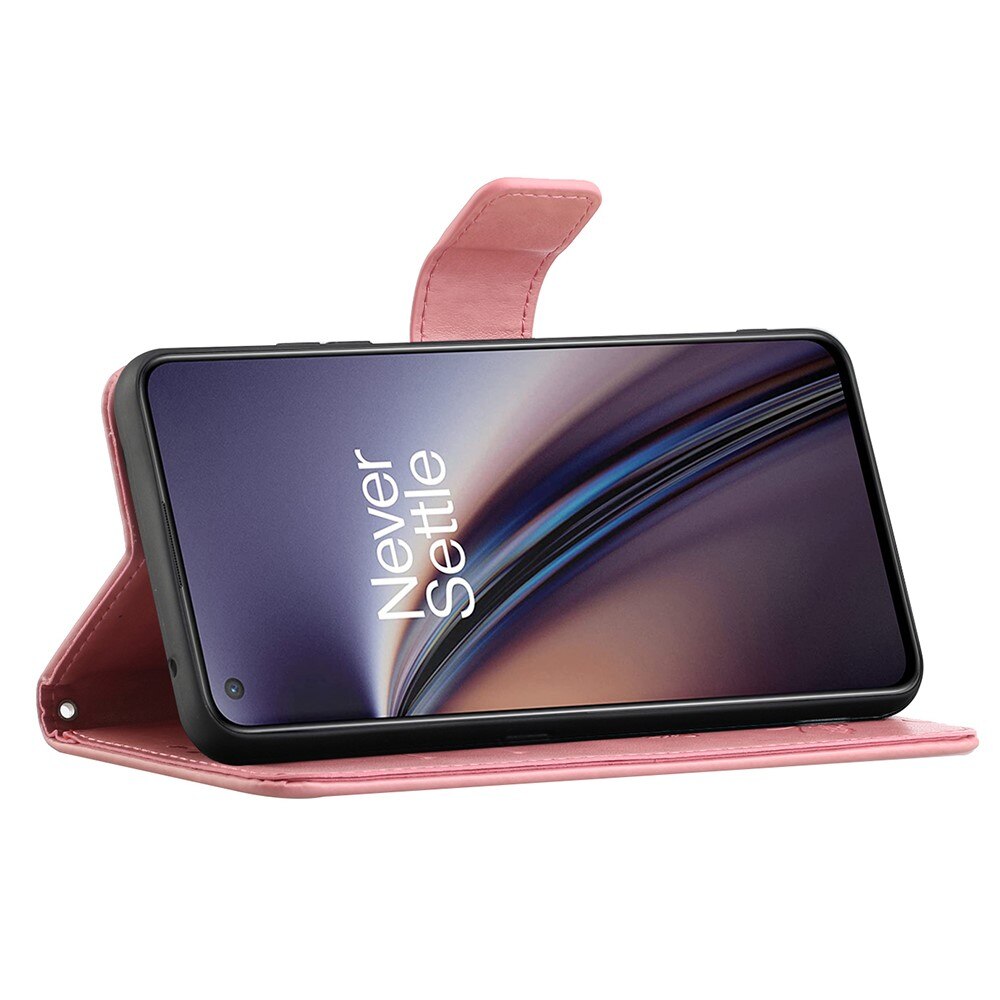 Étui en cuir à papillons pour OnePlus Nord 2 5G, rose