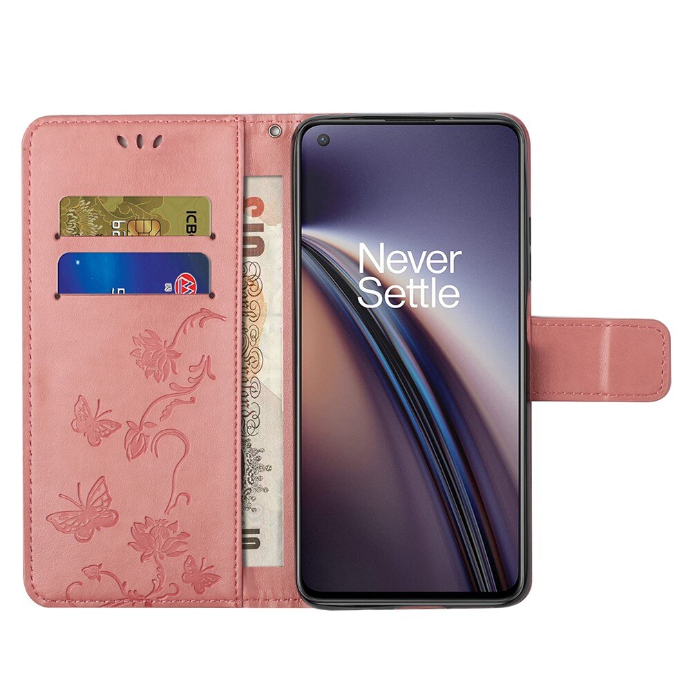 Étui en cuir à papillons pour  OnePlus Nord 2 5G, Rose