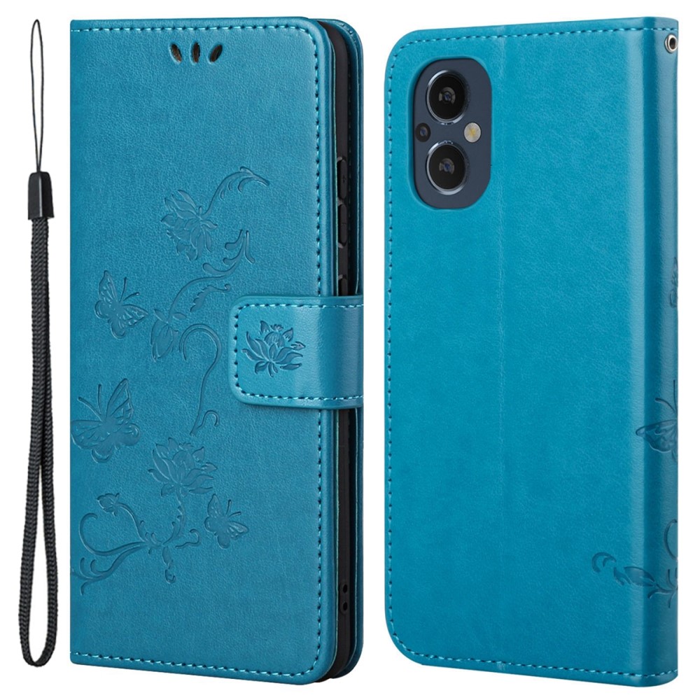 Étui en cuir à papillons pour OnePlus Nord N20, bleu