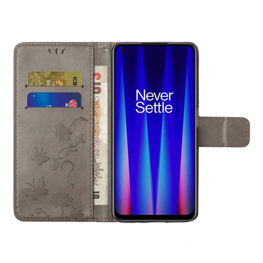Étui en cuir à papillons pour  OnePlus Nord CE 5G, Gris