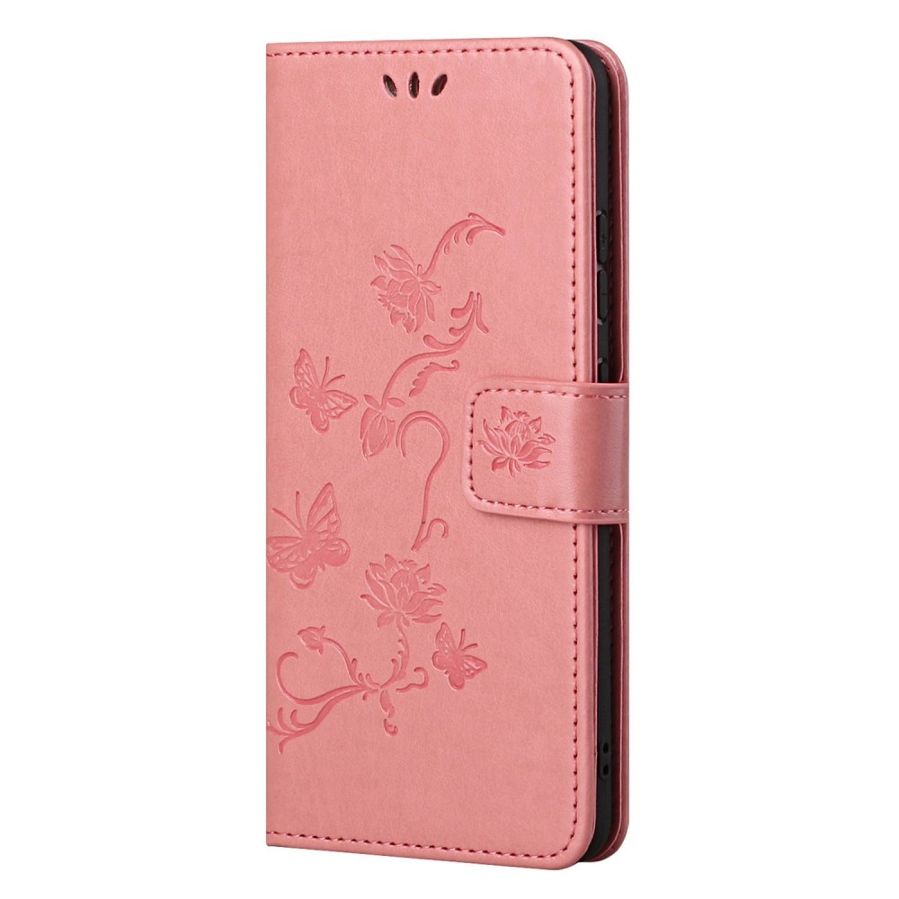 Étui en cuir à papillons pour OnePlus Nord CE 5G, rose