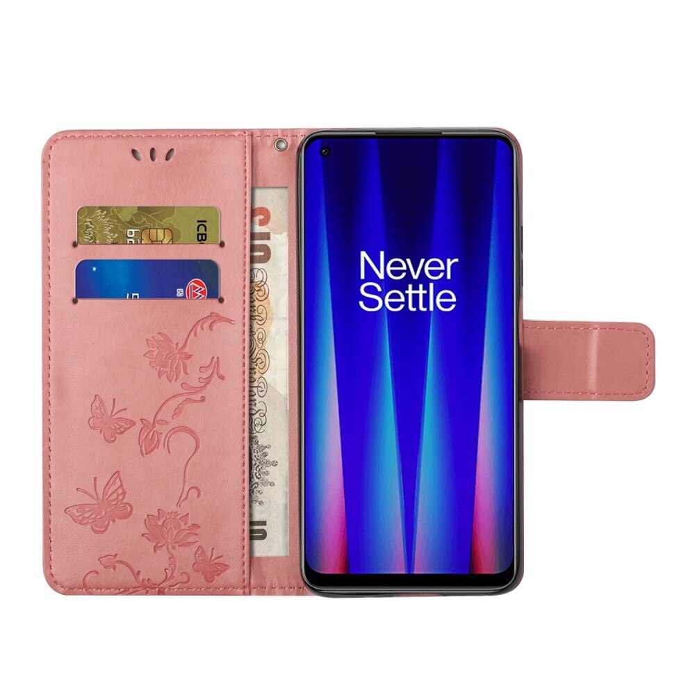 Étui en cuir à papillons pour  OnePlus Nord CE 5G, Rose