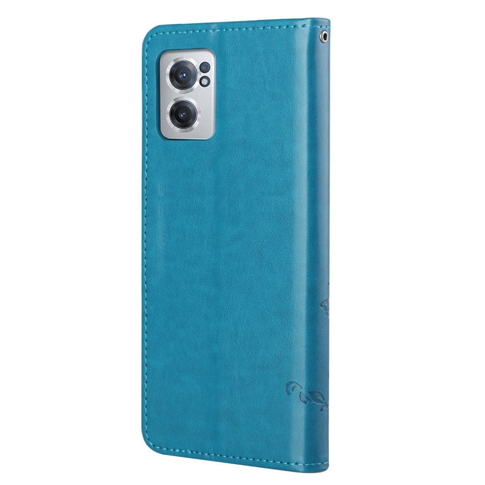 Étui en cuir à papillons pour OnePlus Nord CE 5G, bleu